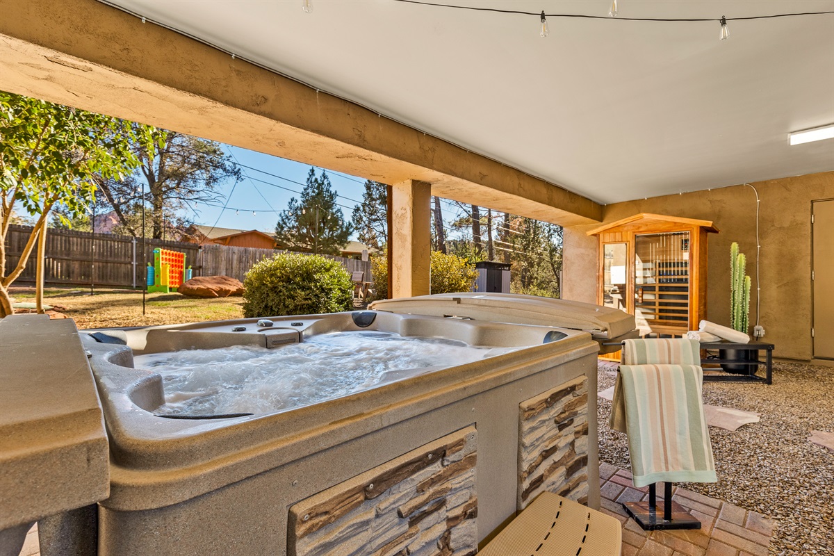 Enjoy a private hot tub soak with the infrared sauna just steps away, creating an easy, uninterrupted wellness experience in Sedona while staying with us.