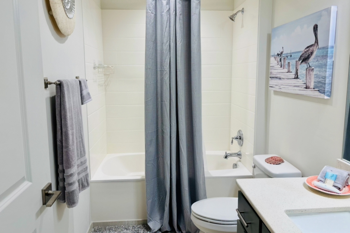 Guest bathroom located  across from the bunk beds.
