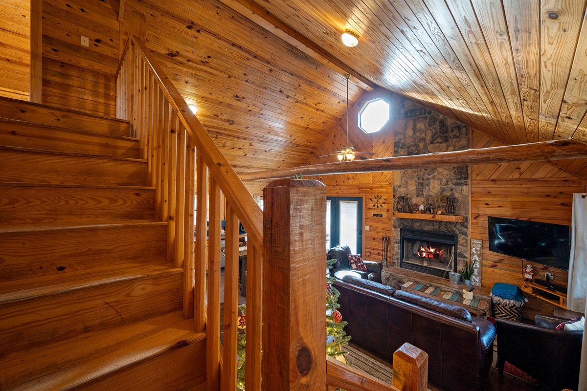 Upstairs and living room view