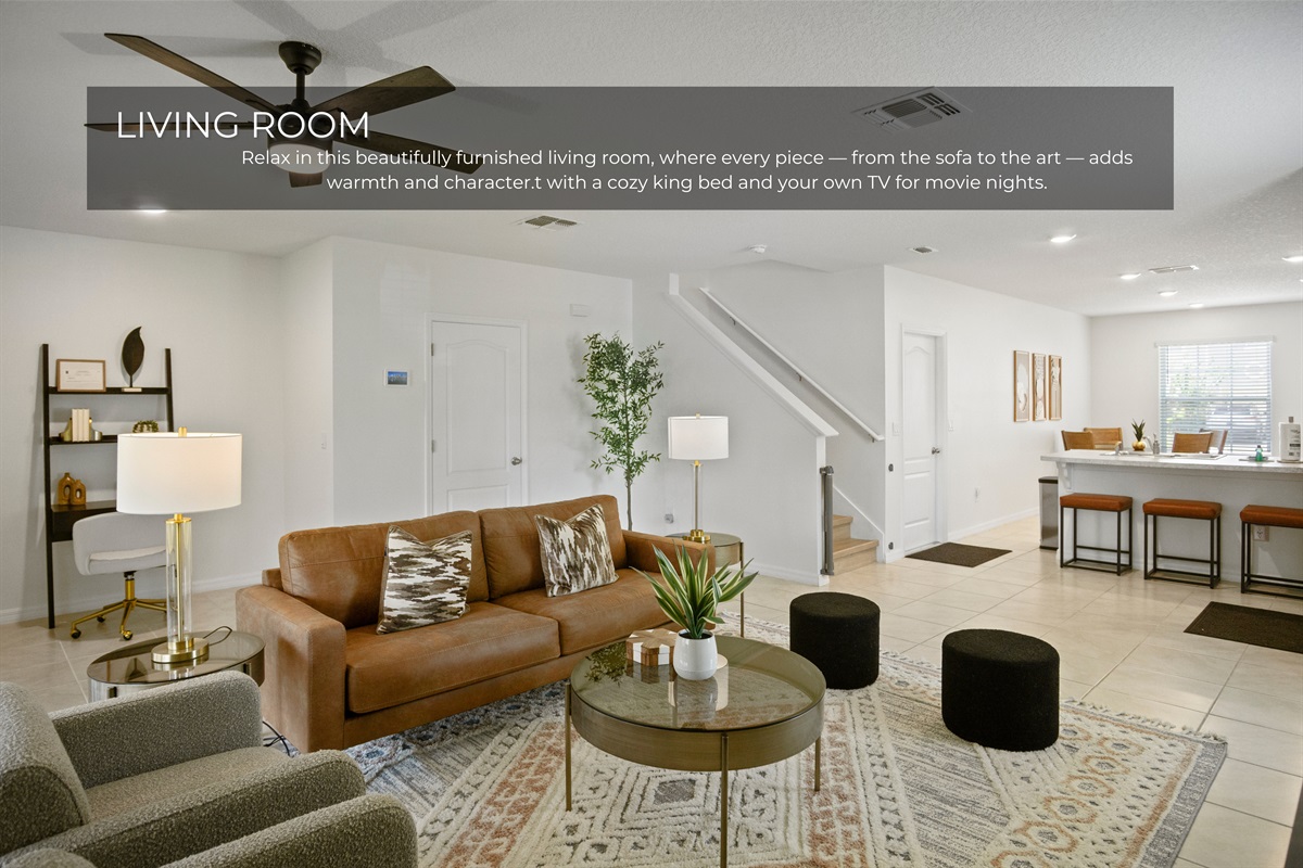 A comfortable living room to gather and unwind.