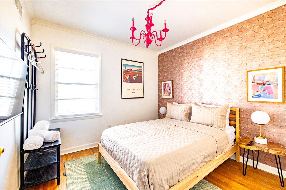 Bedroom #3 with Queen bed and mounted TV