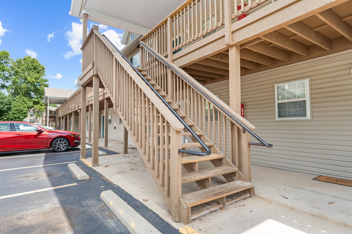 This top-floor condo is reached by one flight of exterior stairs, so guests know exactly what to expect on arrival.
