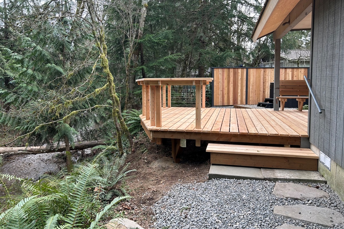 Creekside deck with creek view