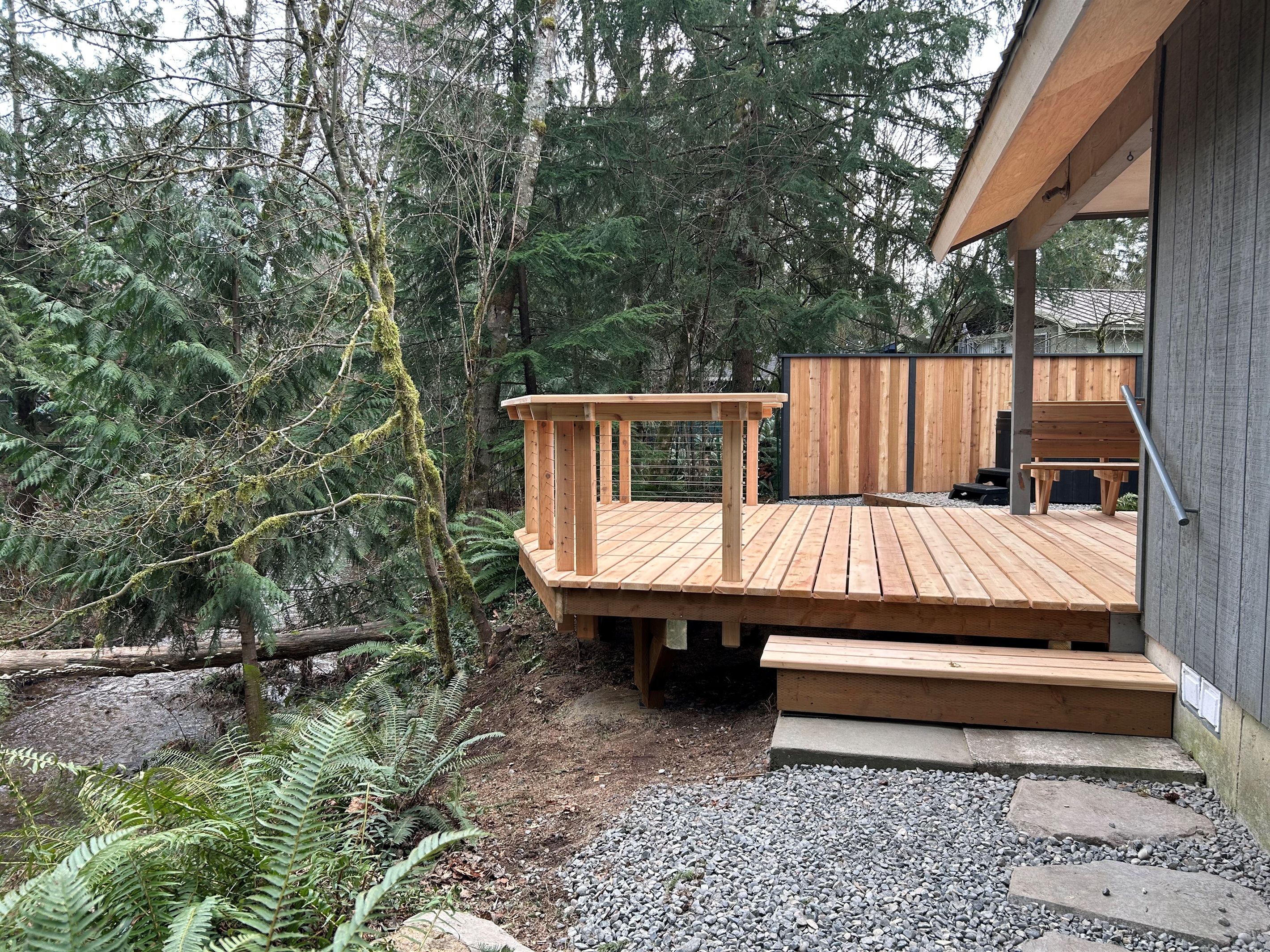 Creekside deck with creek view