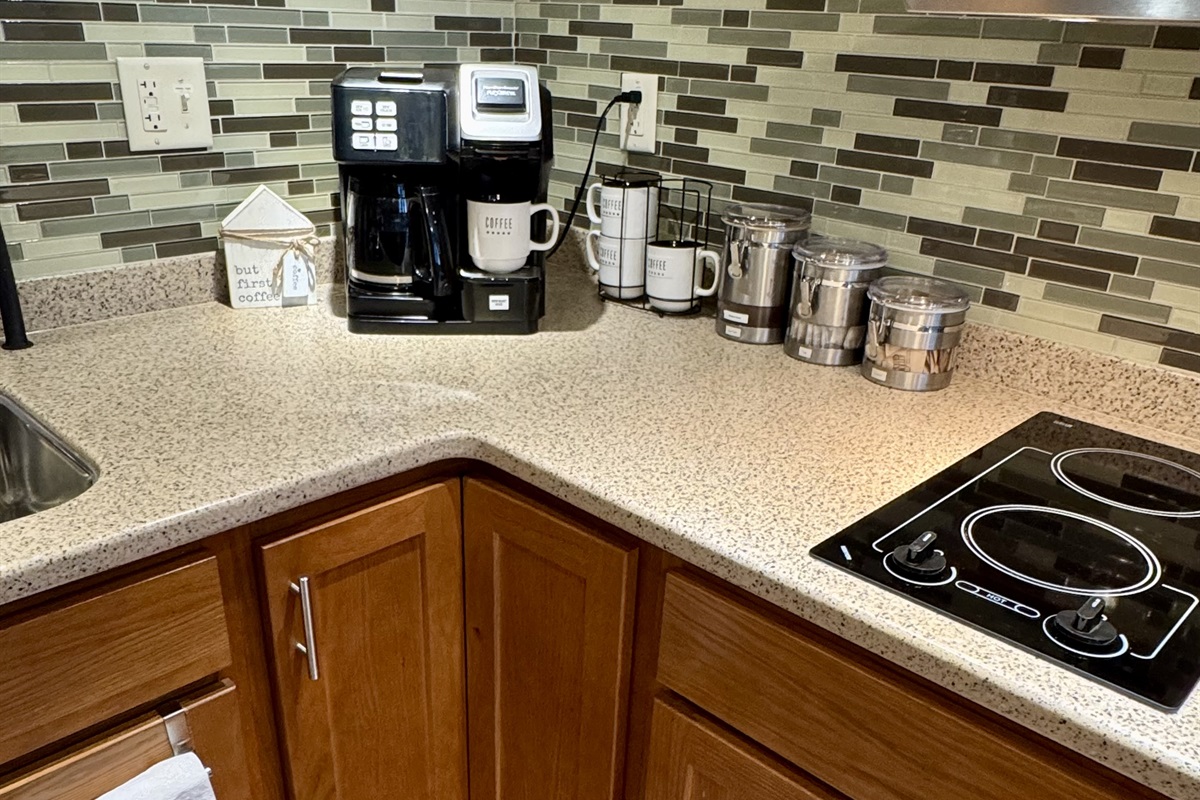 Complimentary loose ground Coffee Hamilton beach single or 12 cup carafe. Tea sugar cream 