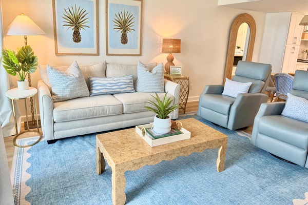 Newly decorated with an elevated coastal look—subtle beach inspiration, curated details, and a serene, open feel.