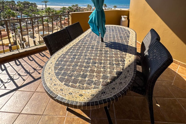 Spacious patio seating for dining, lounging, or sunset margaritas.