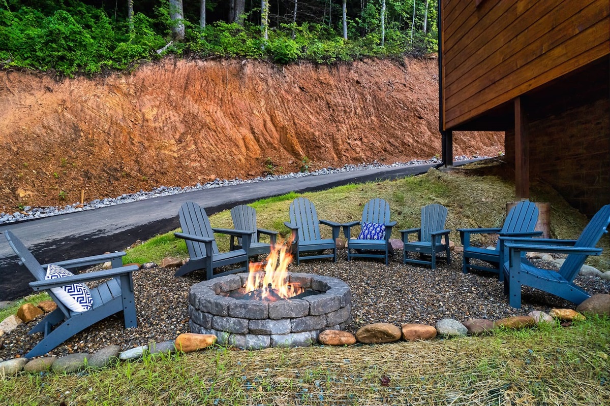 Wood fire pit, perfect for hanging out and making s'mores.