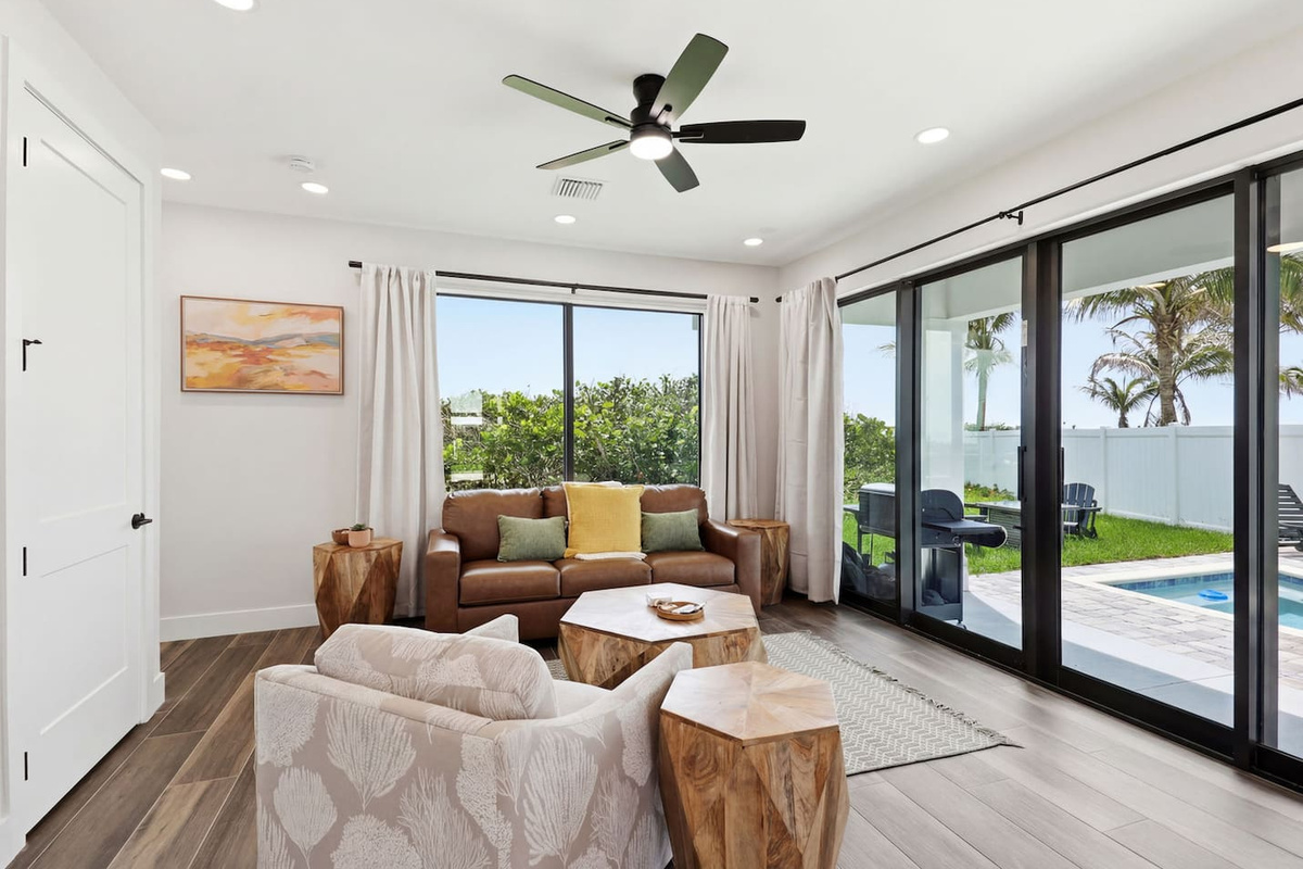 First floor living room with pull out couch bed