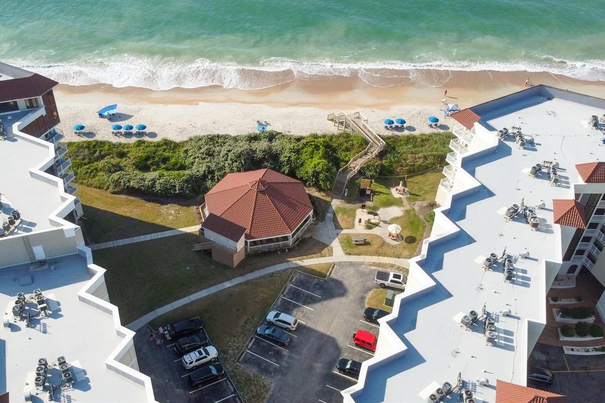 Covered Pool nestled between Buildings 1 and 2