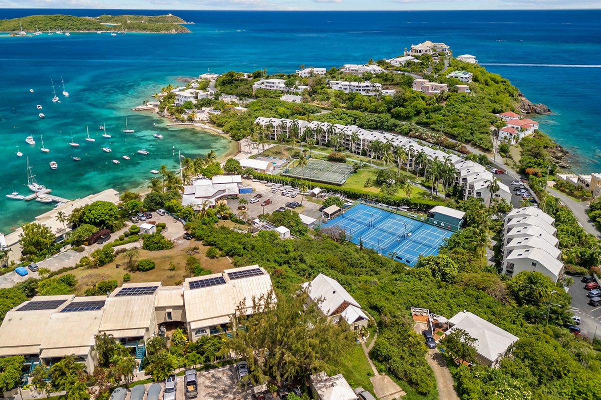 Aerial view of the property showcasing its prime location near the coast.