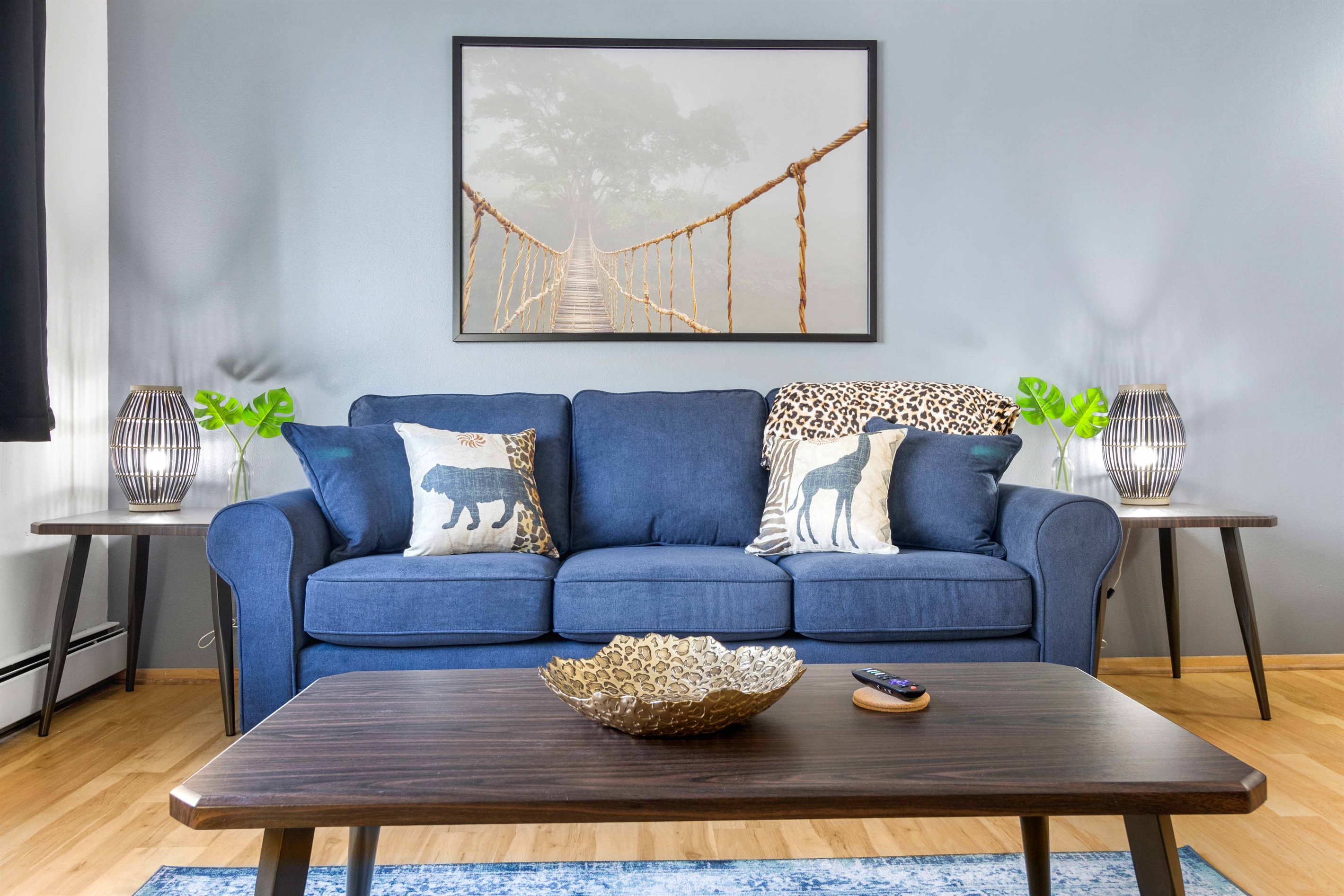 Relax on the comfy living room couch with pull out Queen sofa bed.