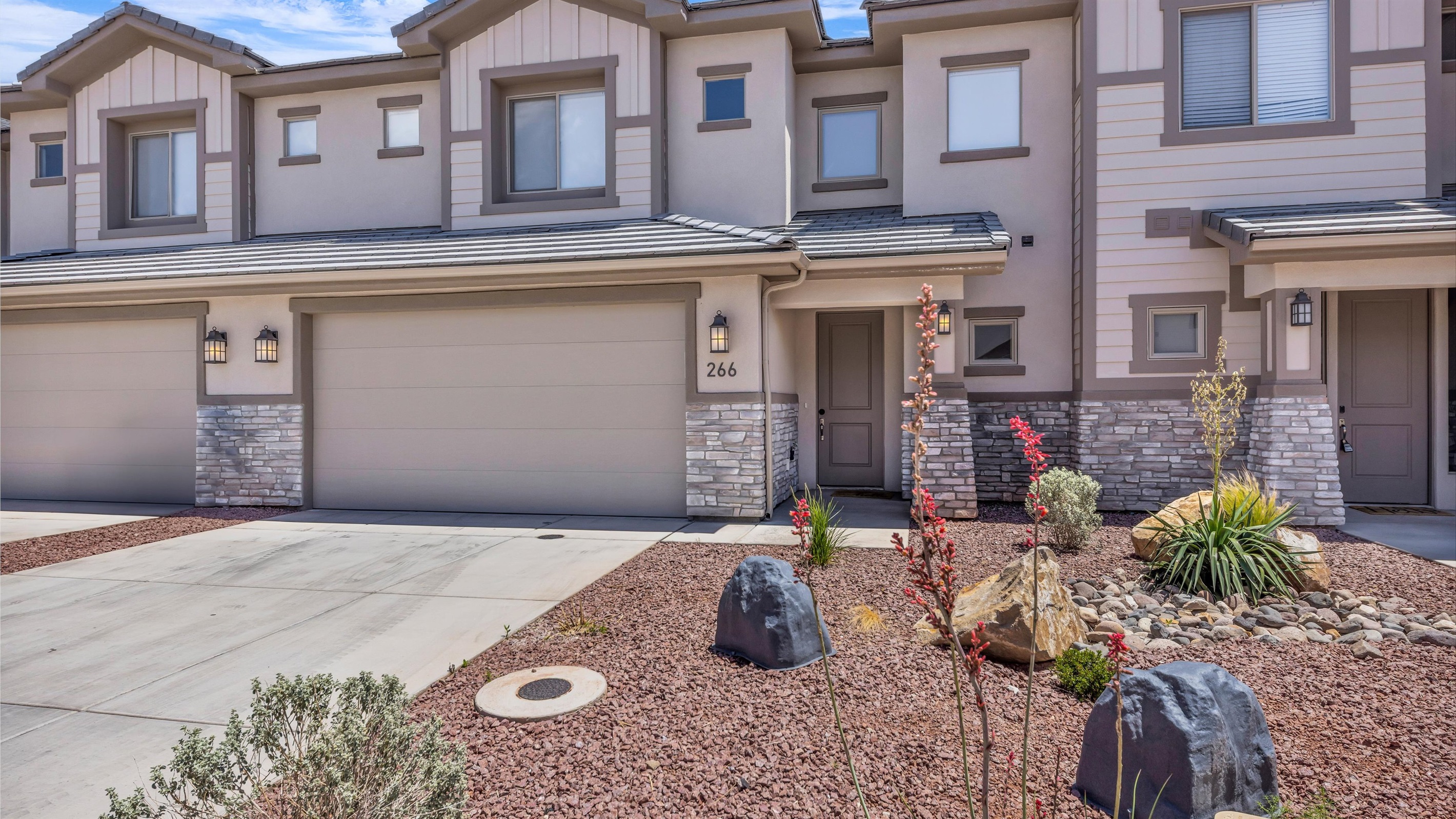 Modern Townhome Entrance & Two-Car Garage