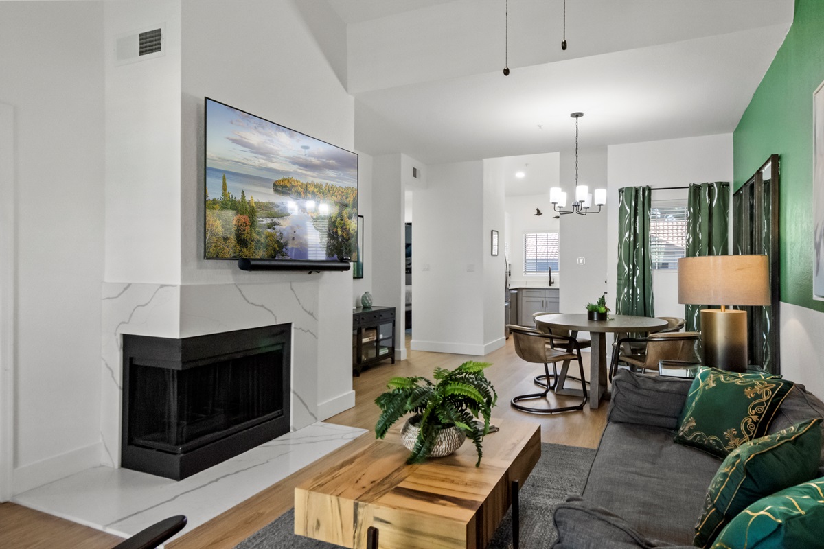 Stay entertained and connected in a cozy, modern living room.