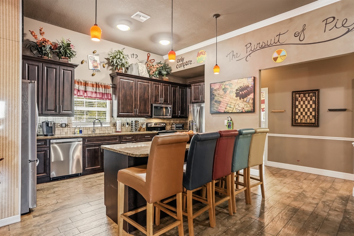 Full gourmet kitchen at Orlando lakefront group vacation home