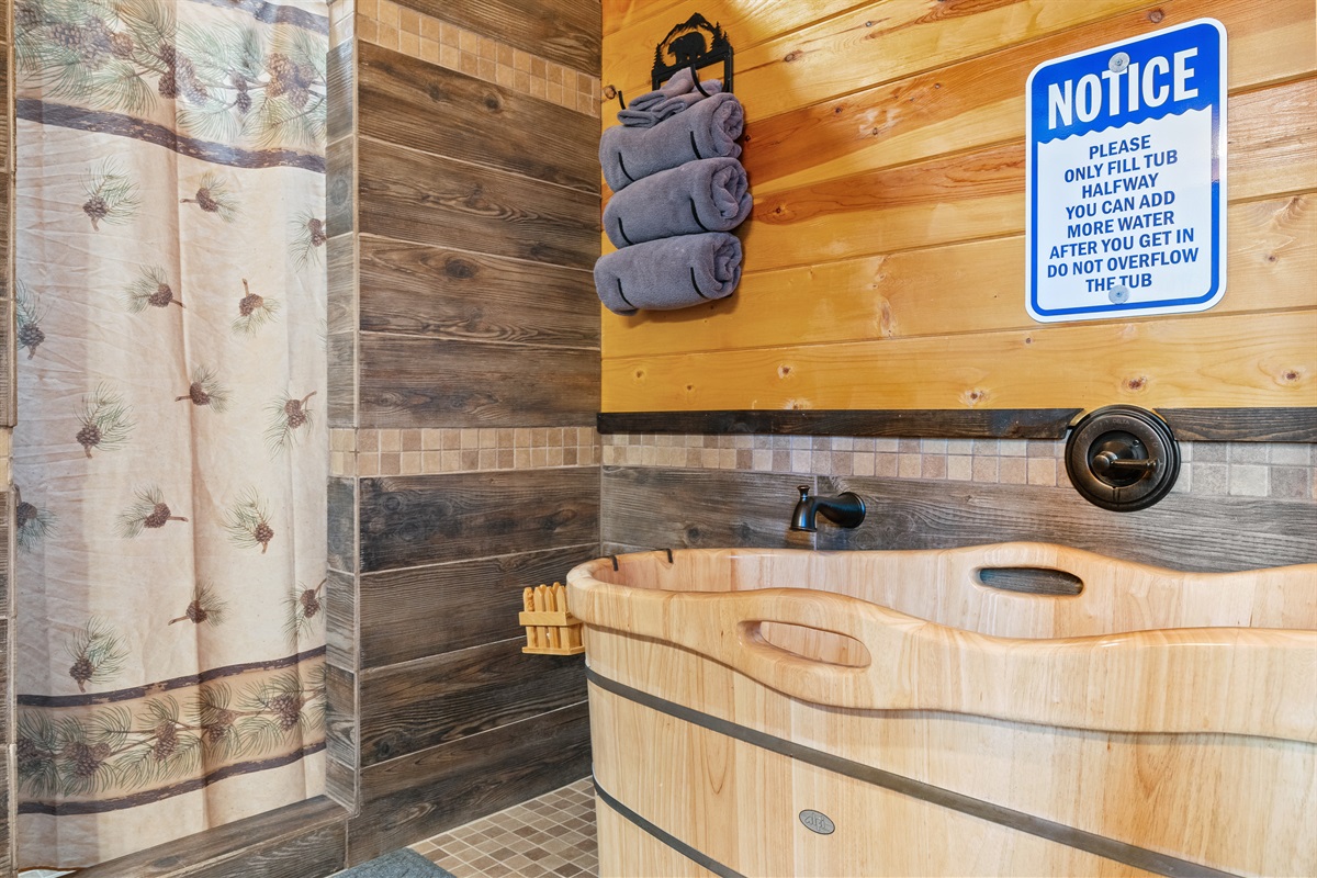 Soak away your troubles in the stand alone soaking tub. Bring epsom salt. Use the dual head shower (big enough for 2) to get the troops together and out the door quickly.