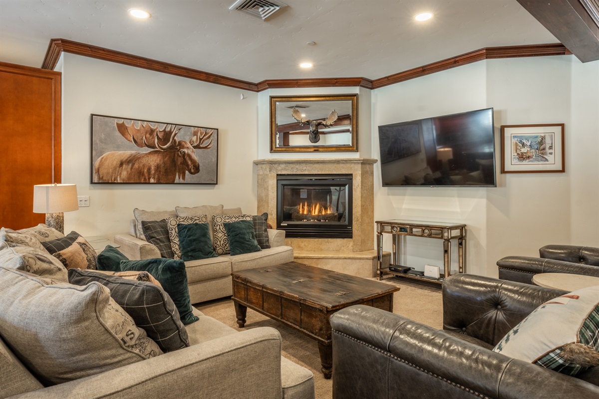 At the Mammoth Moose, the fireplace is the heart of the home—warm, inviting, and made for slow evenings in.