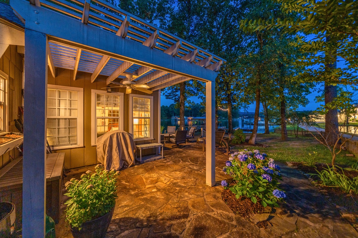 The perfect tucked-away patio for grilling out and relaxing after a day on the water. Evening ambiance included.