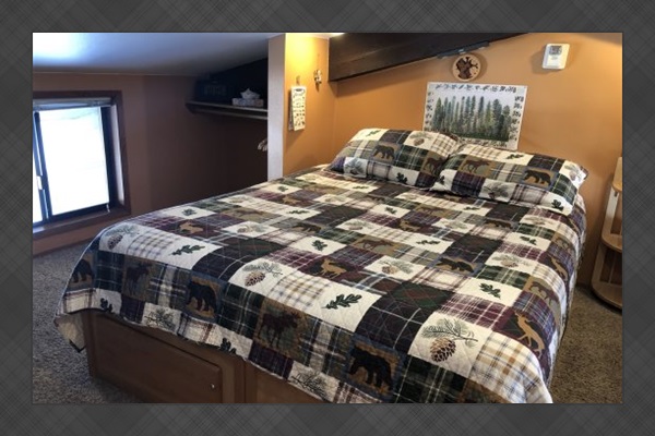 Loft area: Full-size bed.