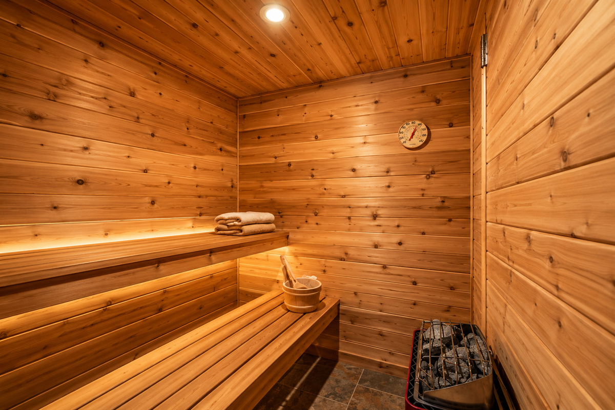 {Sauna} Soothe tired muscles and recharge in the warmth of your private cedar sauna—the perfect complement to a day spent hiking Pisgah Forest.