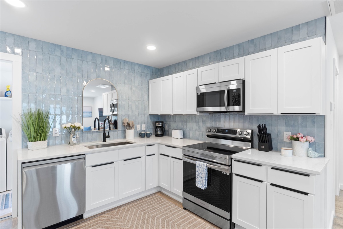 Cook delicious meals in your Fully-Stocked, Remodeled Kitchen with high end appliances