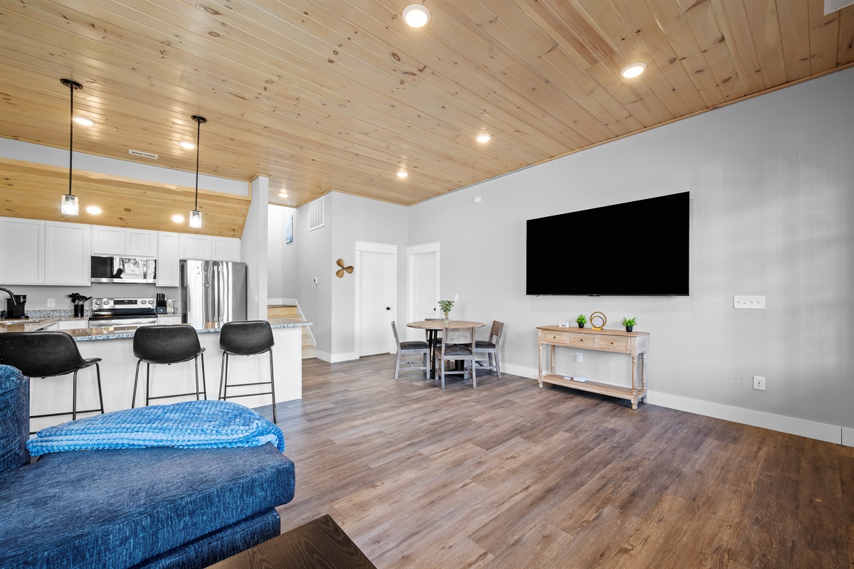 Open kitchen and living layout designed for easy conversation and shared moments. Whether cooking, dining, or relaxing, everyone stays connected in this thoughtfully designed space.

