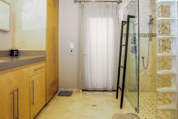 Primary bathroom with walk-in shower.