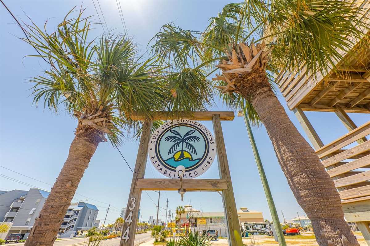 Gulf View Sign: Embrace beach vibes at our charming Gulf View Condominiums since 1980!