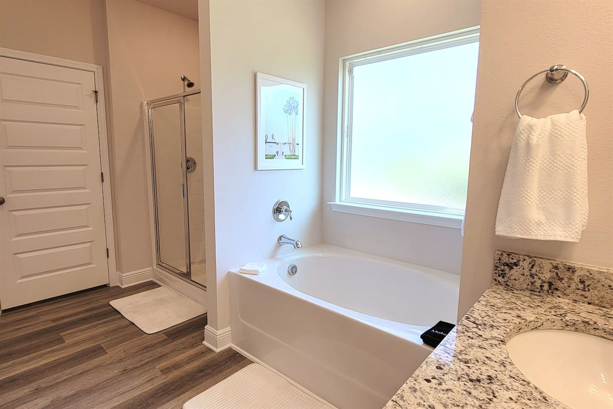 Primary bath with separate walk-in shower