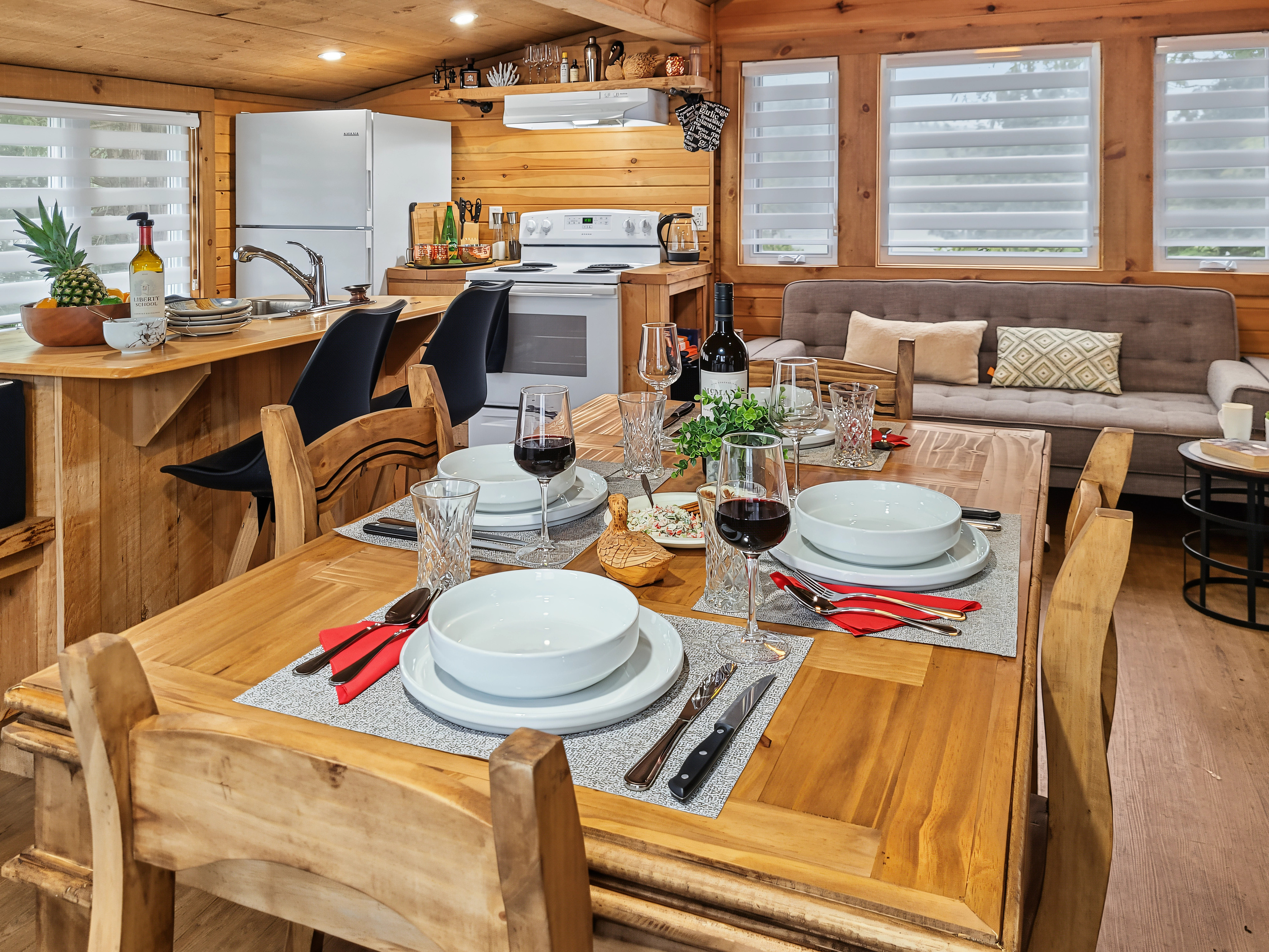 Dining area table set for a meal