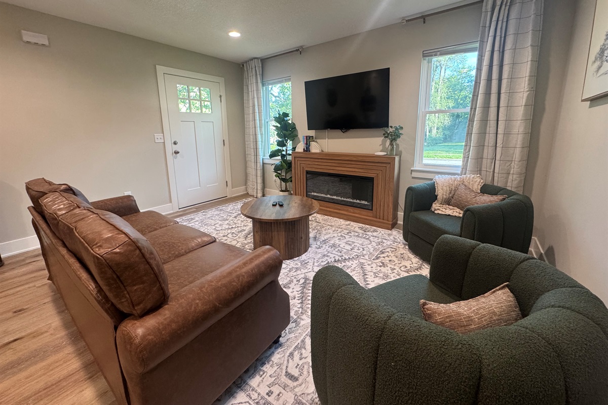Living room and front patio door