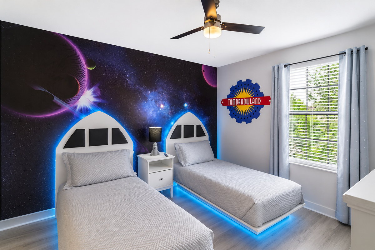 Escape to Tomorrowland with 2 Twin Beds and Smart TV