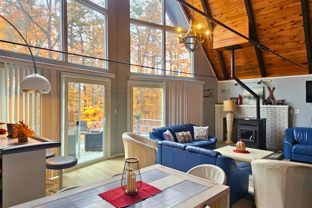Enjoy beautiful views of the lake and outdoors from the warmth of this cozy cabin! 