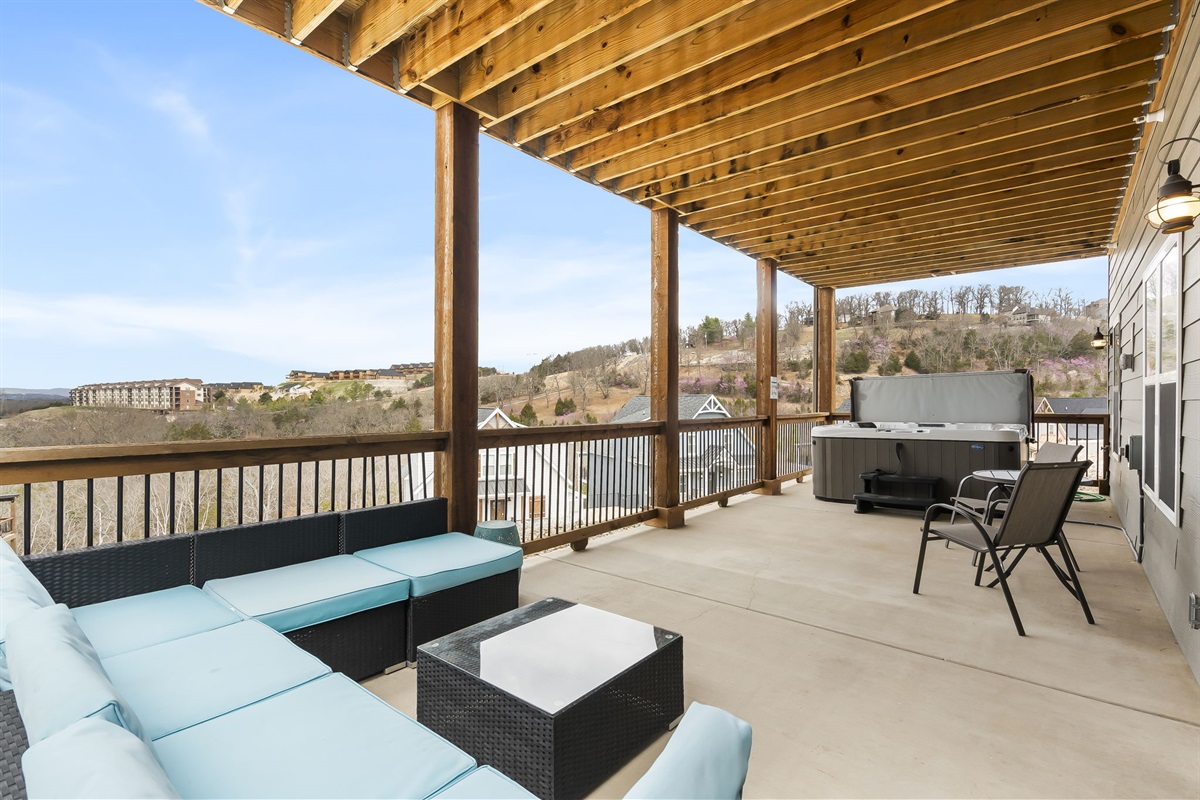 Spacious lower deck with your own private hot tub!