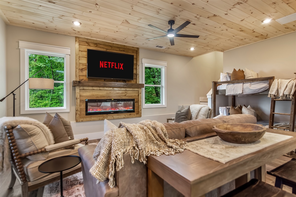 2 bunks in the basement living room 