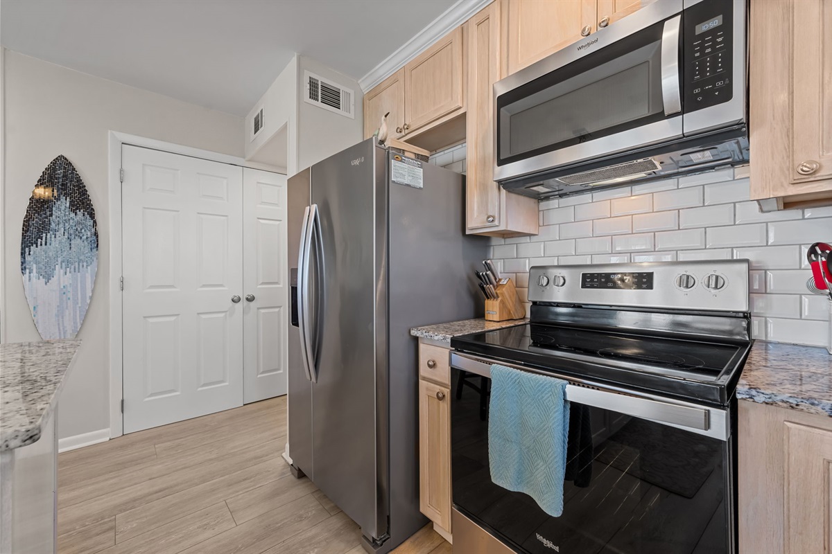 Stainless steel appliances in the kitchen