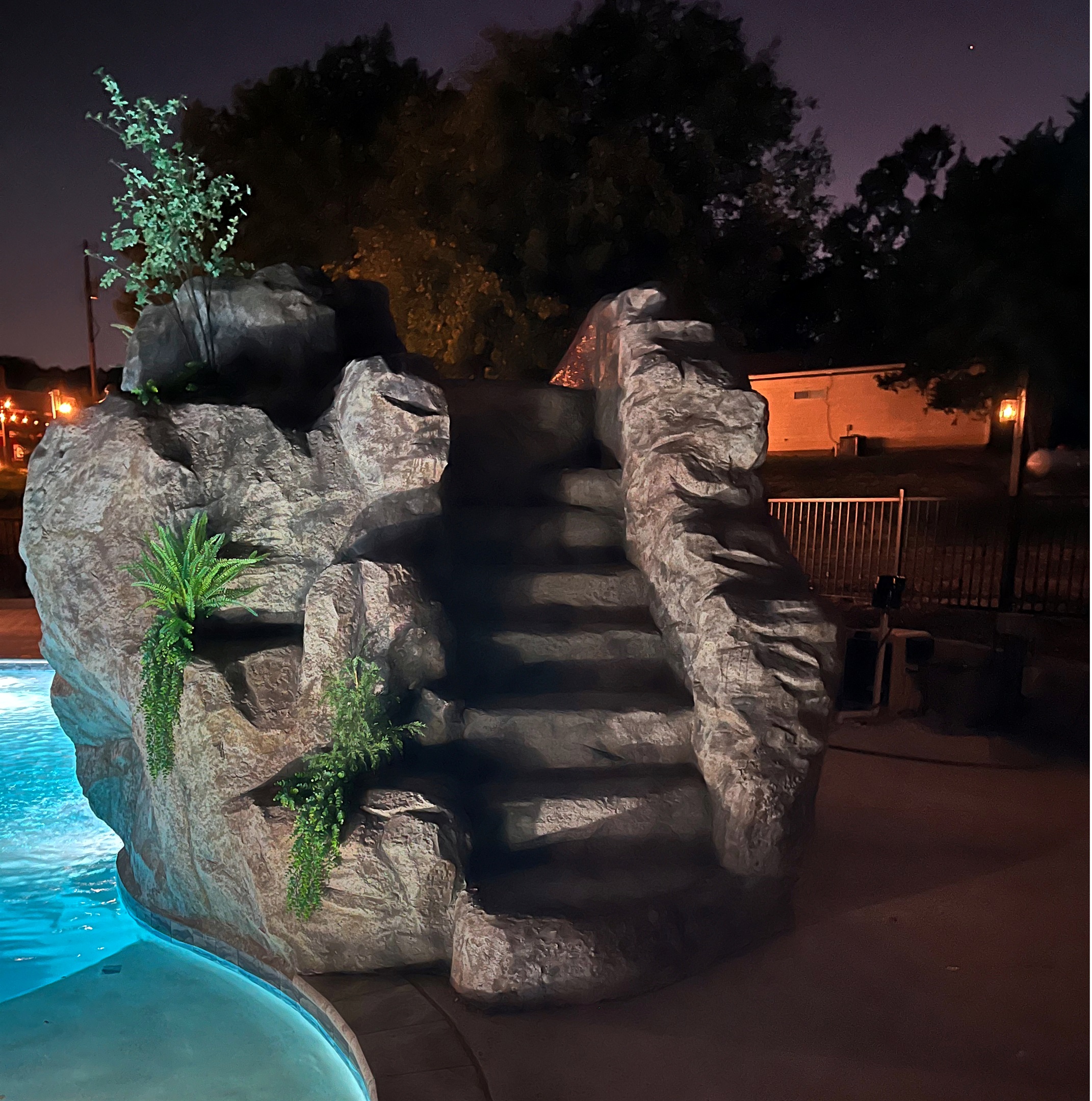 Stairway to super fun water slide atop the grotto