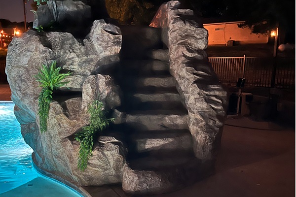 Stairway to super fun water slide atop the grotto