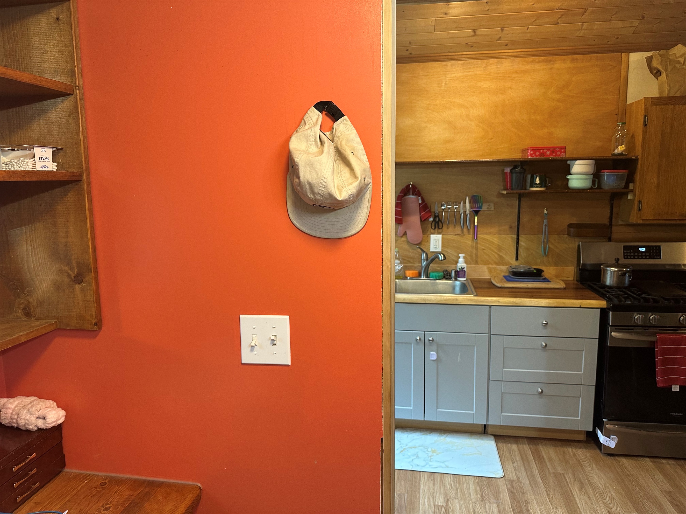View of Kitchen from Shower and Sink Room
