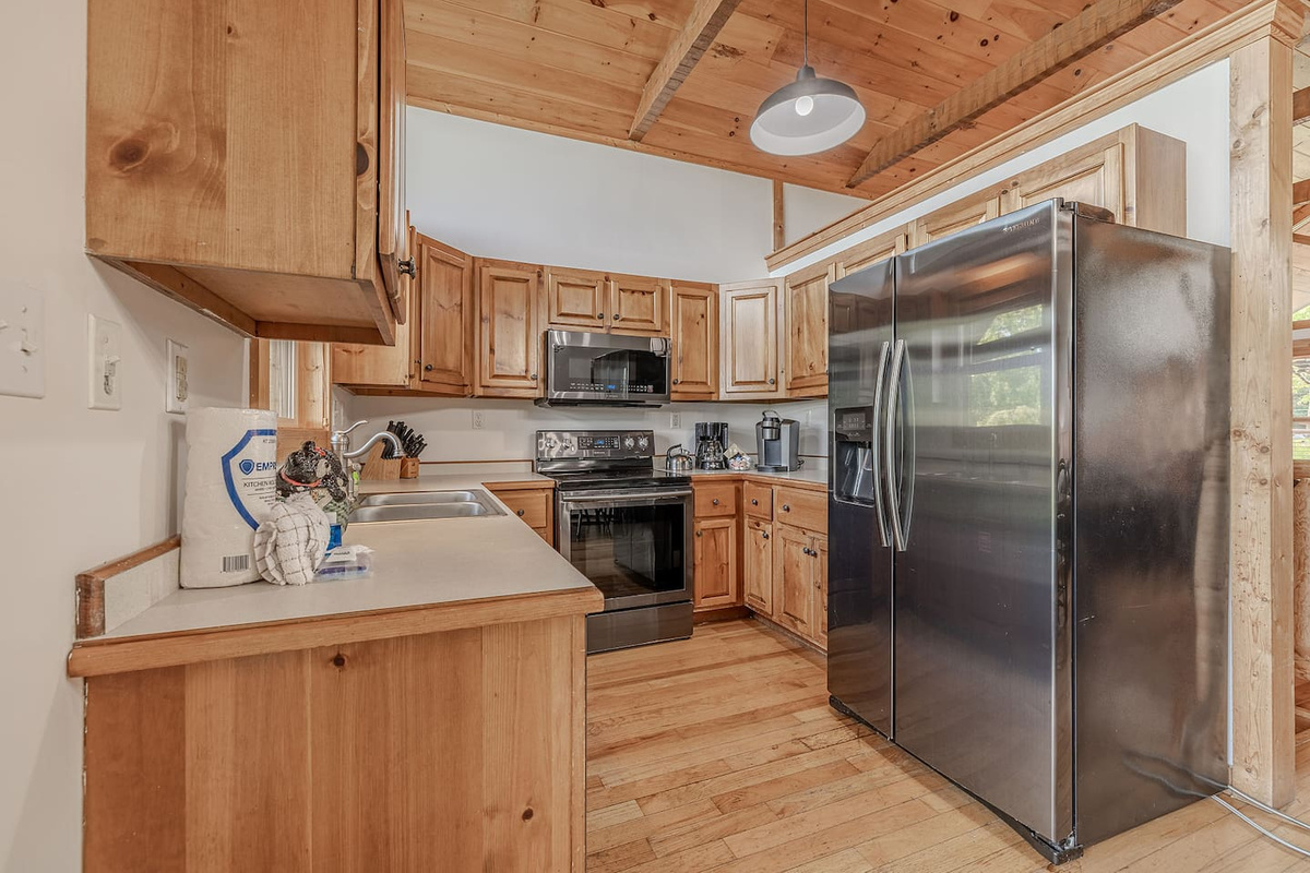 Fully equipped kitchen with everything you need to prepare meals during your stay.