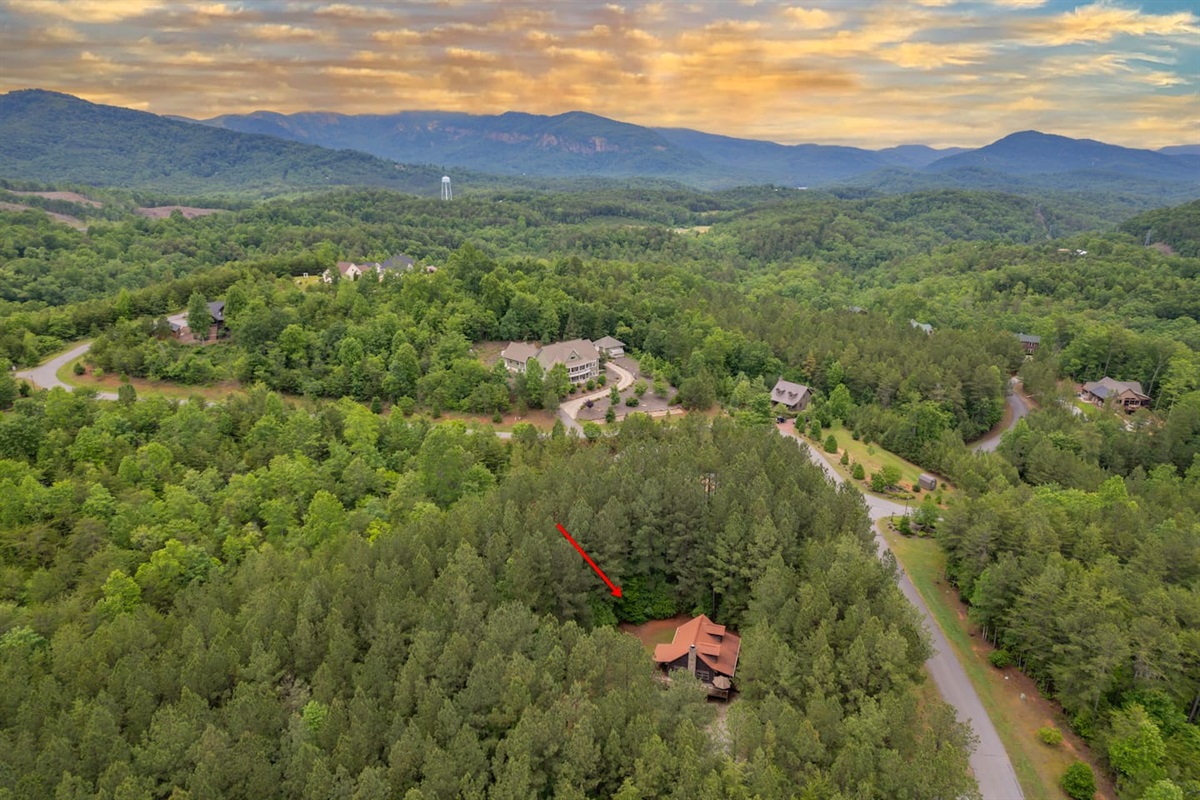 Aerial view. Very private and quiet setting surrounded by mountains.