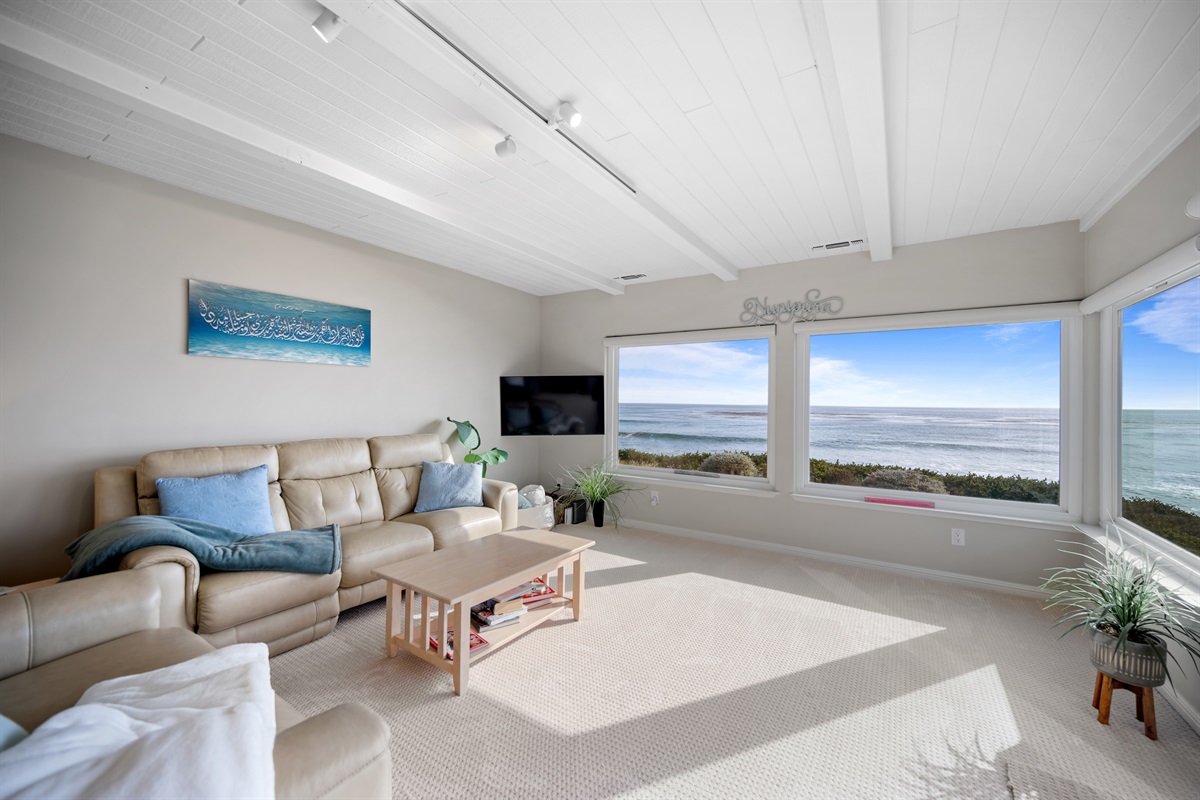 Living room and oceanfront views