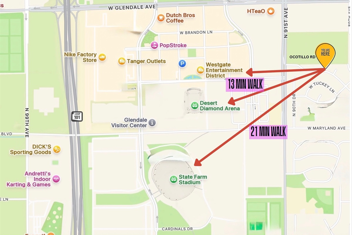 Short walk to State Farm Stadium, Desert Diamond Arena, & Westgate Entertainment