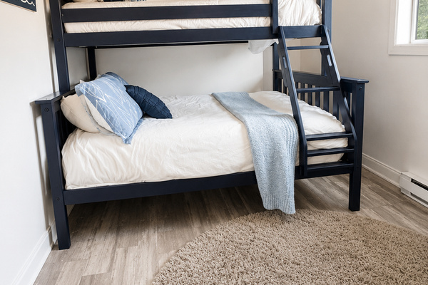 Bedroom #2 of 4: upper, main floor: full sized bottom bunk, twin sized top bunk