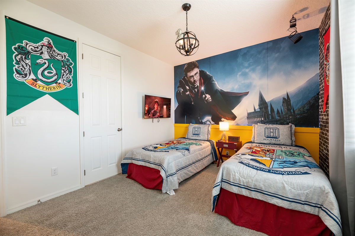Bedroom 9 is Harry Potter themed! Are you a Gryffindor or Hufflepuff? Either way, enjoy!