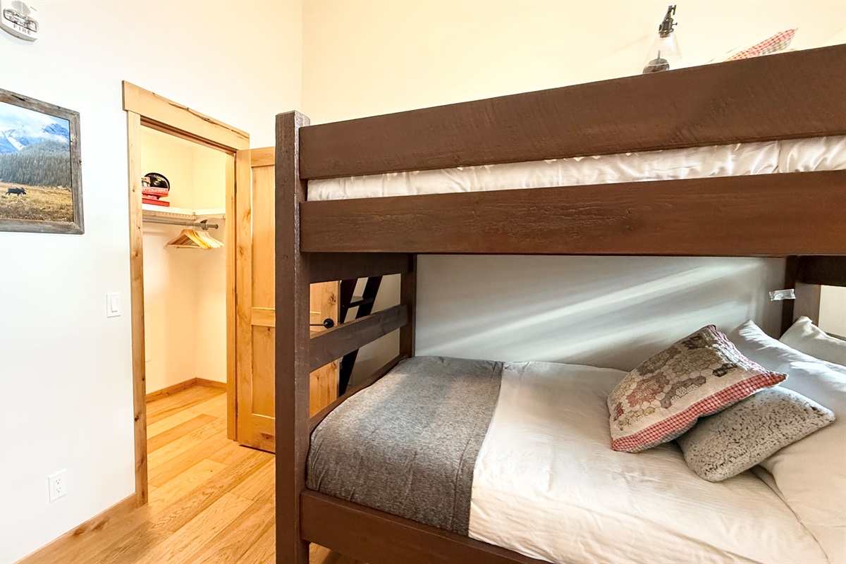 Third Bedroom - Queen over Queen Bunk Beds and walk-in closet