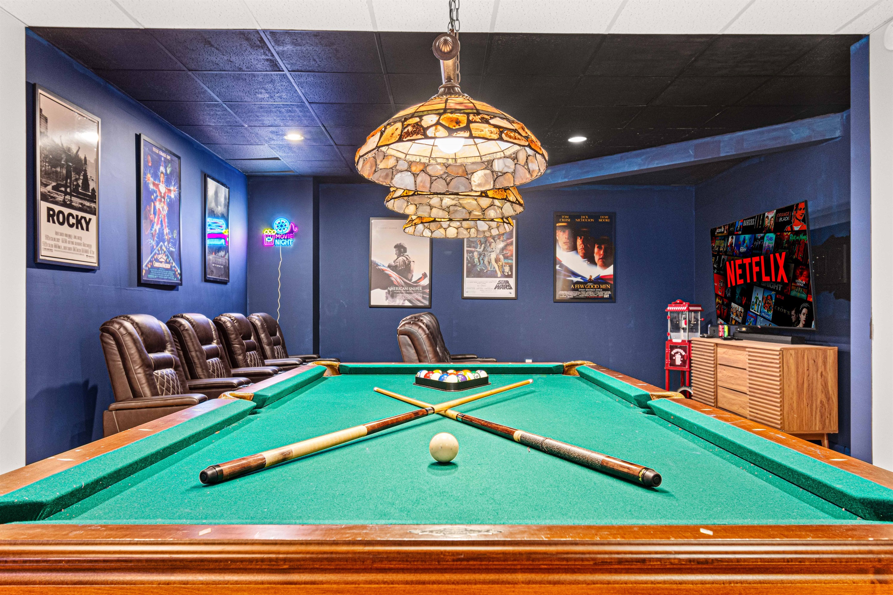 Game Room: Dive into fun with billiards, vintage decor, and cozy movie nights!