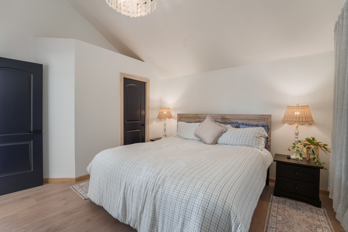 1 King bed with a twin sleeper sofa that was added after this photo was taken. This room sleeps 3