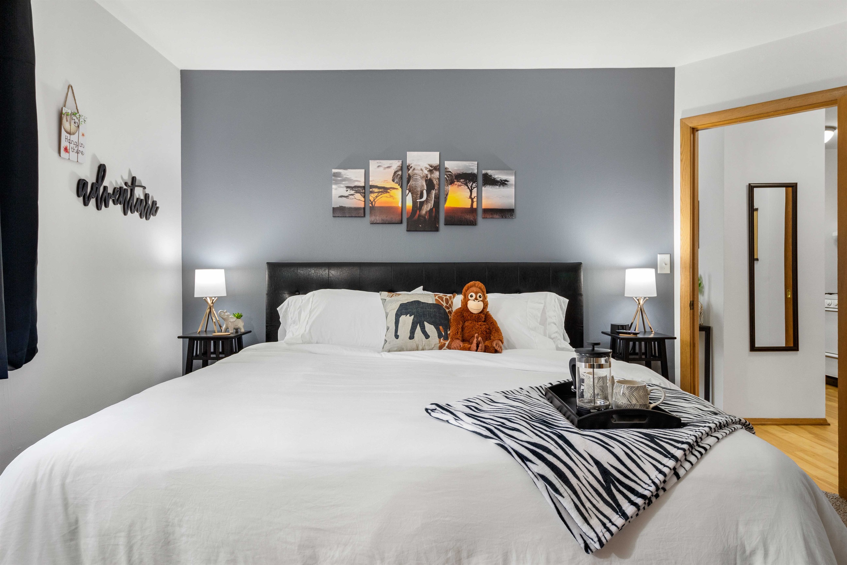 King bed offers a delightful place to sleep or watch TV