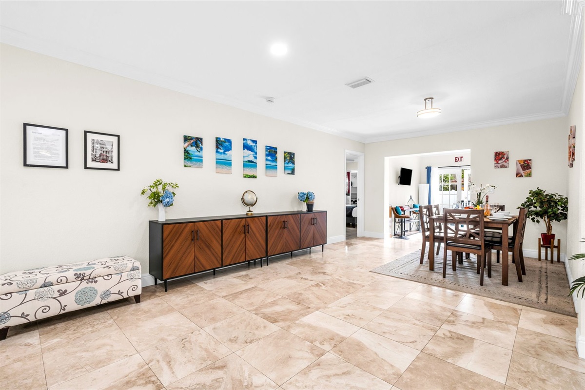 Spacious dining area just off the living room and kitchen, perfect for enjoying family meals and group gatherings.